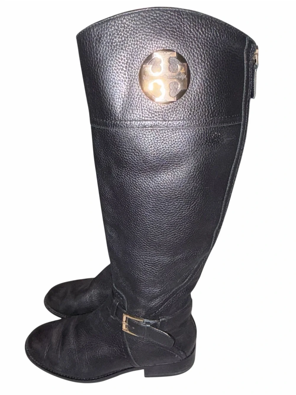 Tory Burch Black Pebbled Leather Teresa Tall Riding Boots Shoes size 6